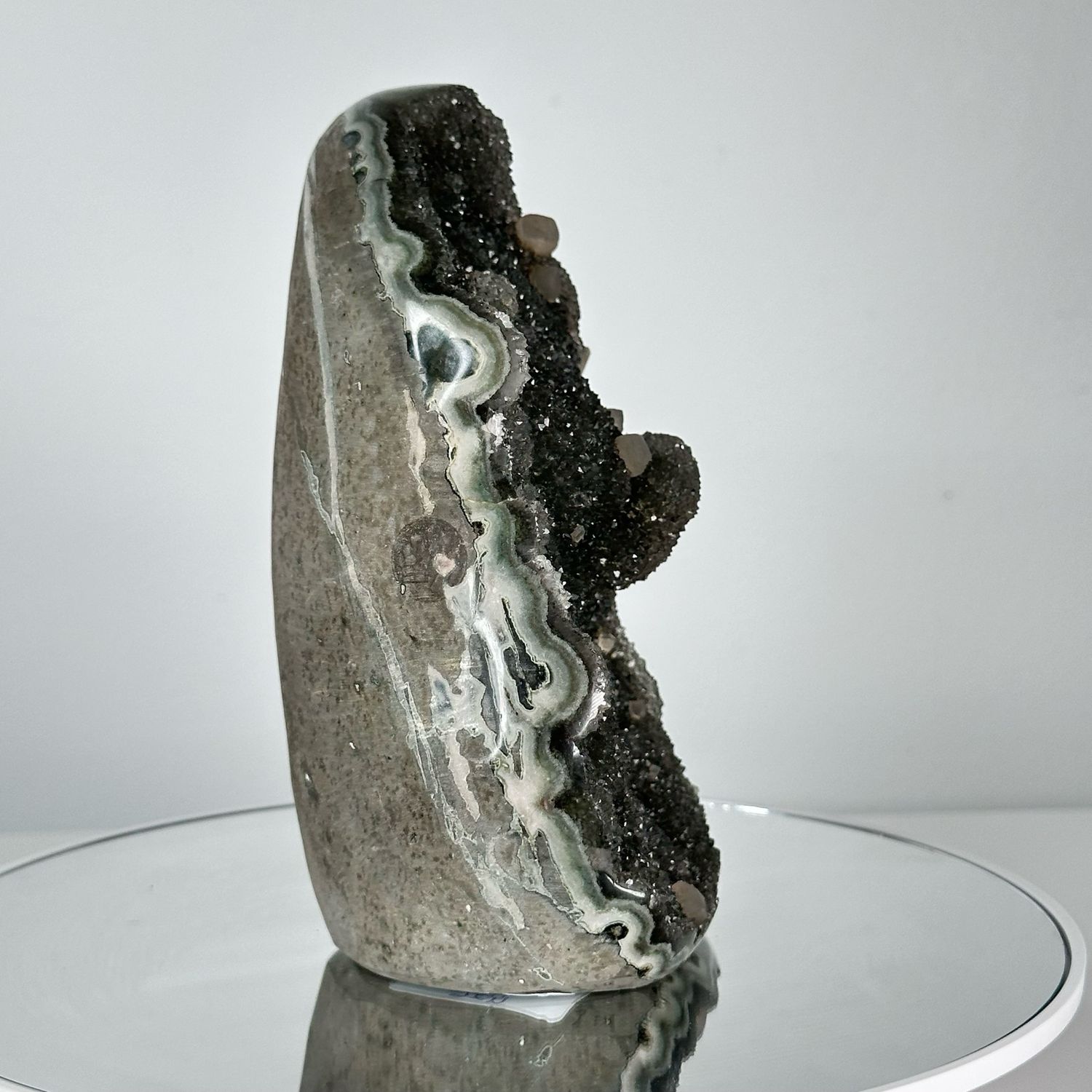 Black And Green Amethyst With Calcite Cubes Freeform