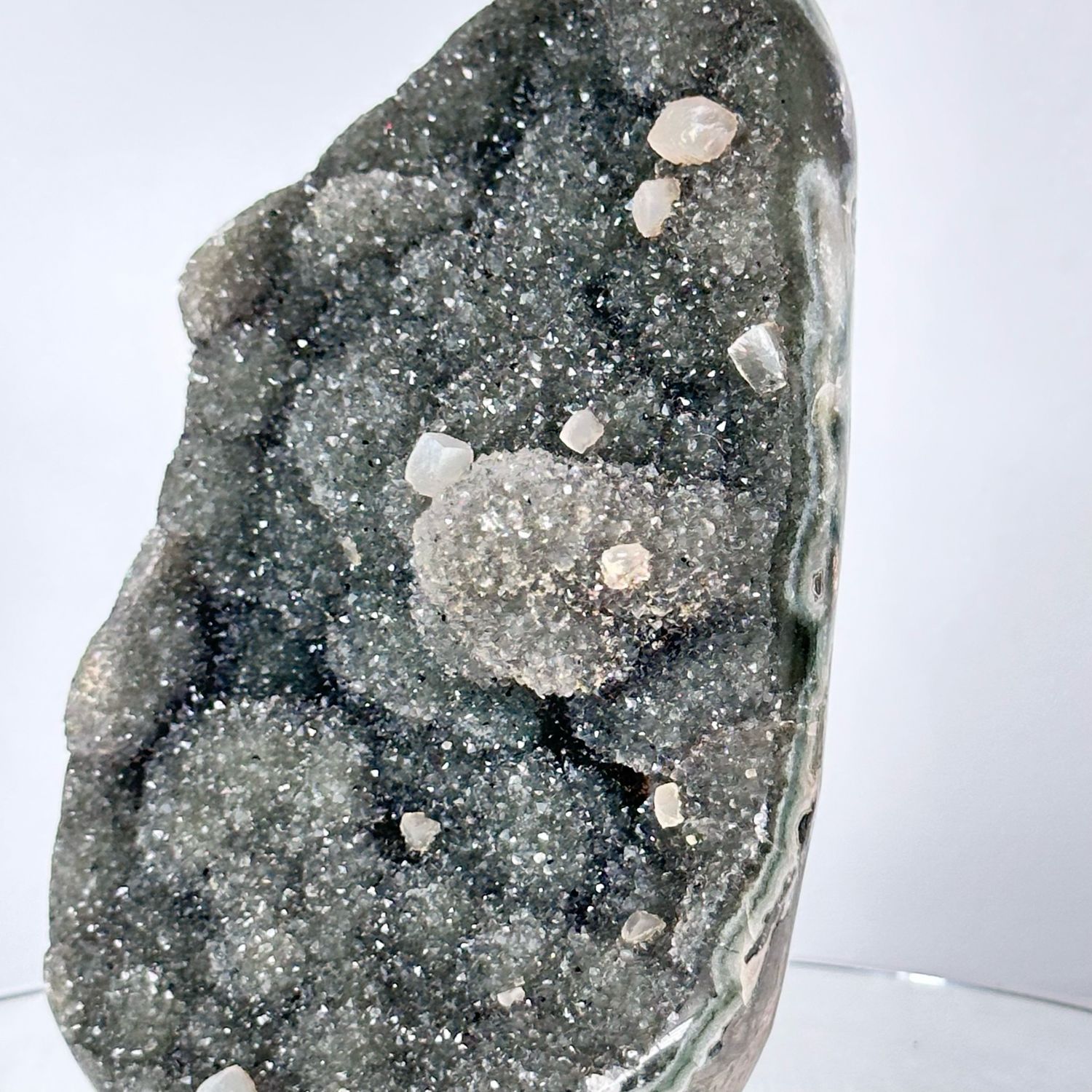 Black And Green Amethyst With Calcite Cubes Freeform