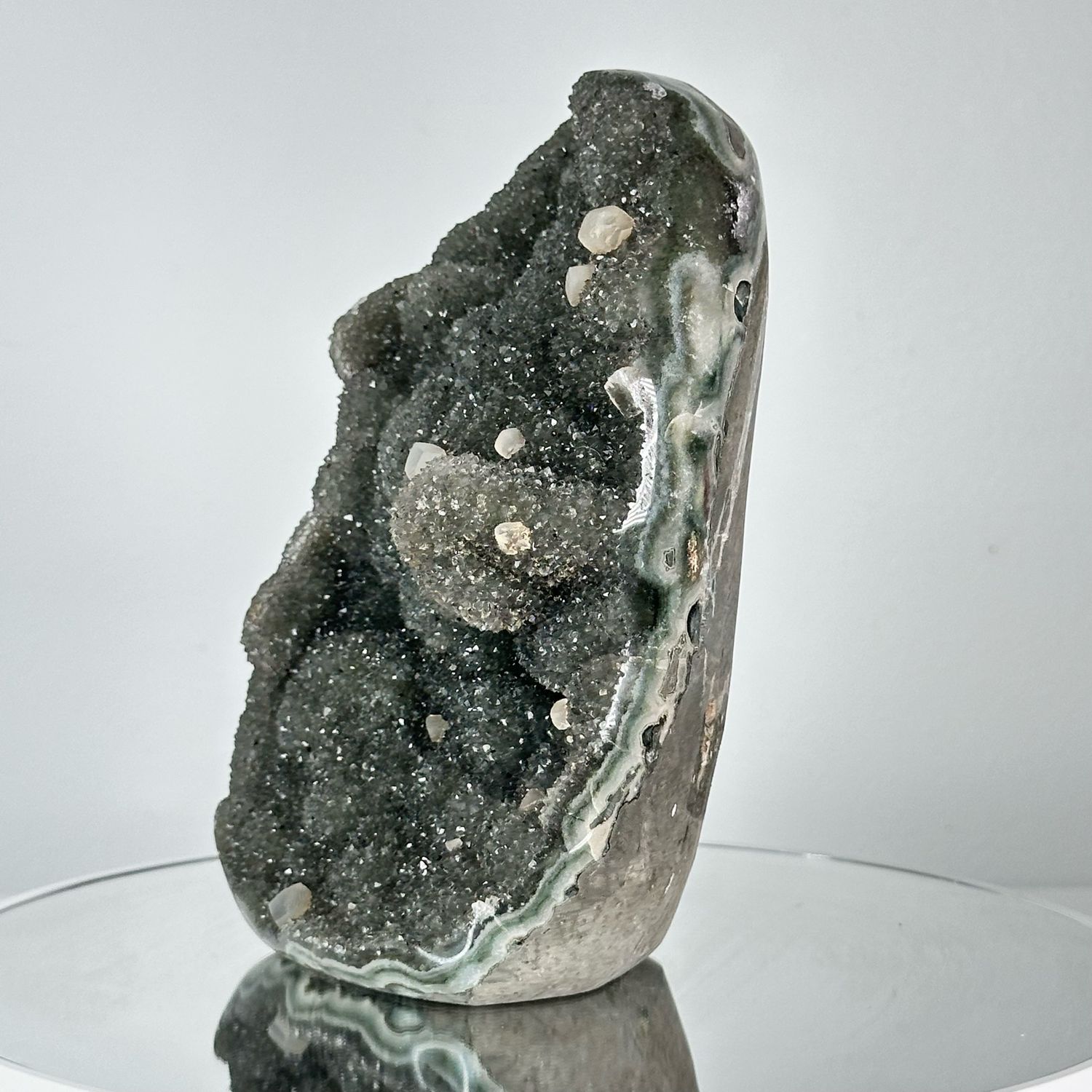 Black And Green Amethyst With Calcite Cubes Freeform