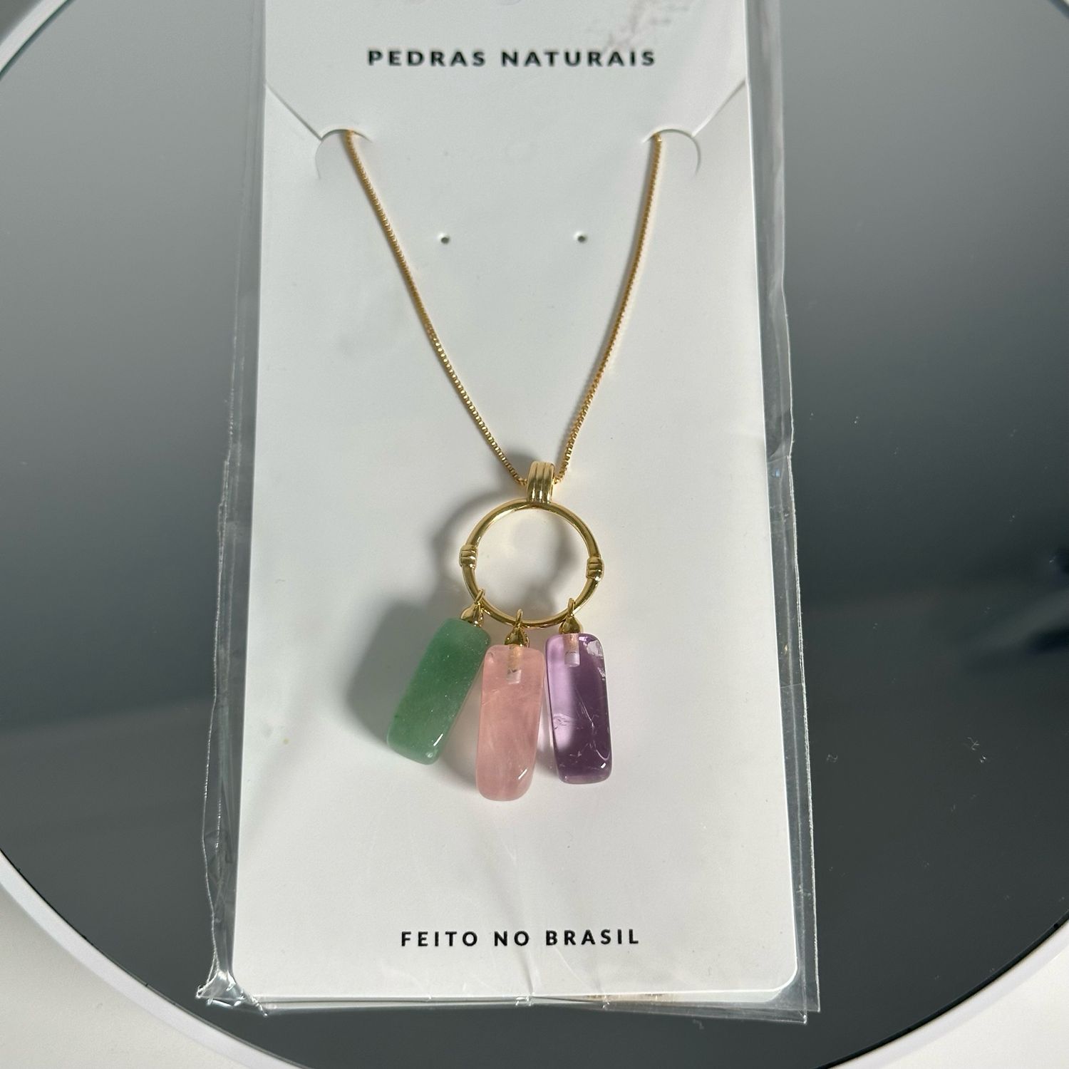 Crystal Amore Necklace With Aventurine, Rose Quartz And Purple Amethyst On Gold Chain