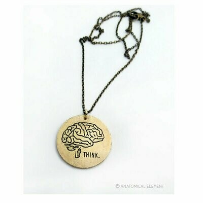 Anatomical Element THINK Necklace - Etched Brass Brain
