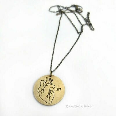 Anatomical Element LIVE Necklace - Etched Brass Heart