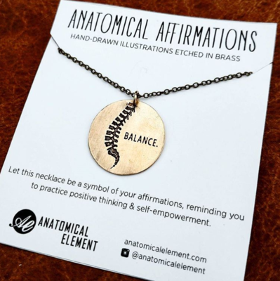 Anatomical Element BALANCE Necklace - Etched Brass Spine
