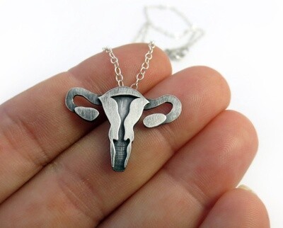Anatomical Uterus Silver Necklace