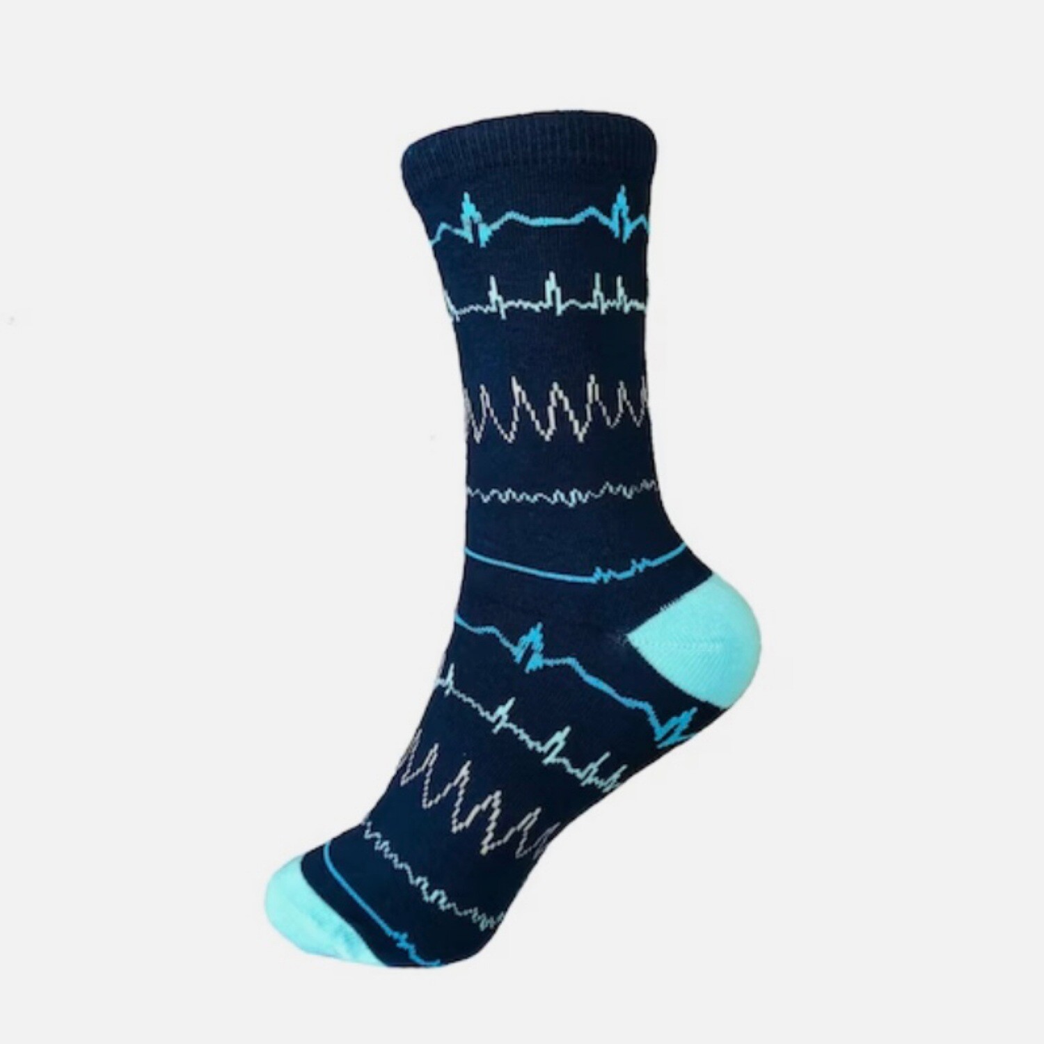 Mid Calf Cut Unisex Socks –Navy EKG Rhythm Nurse Socks