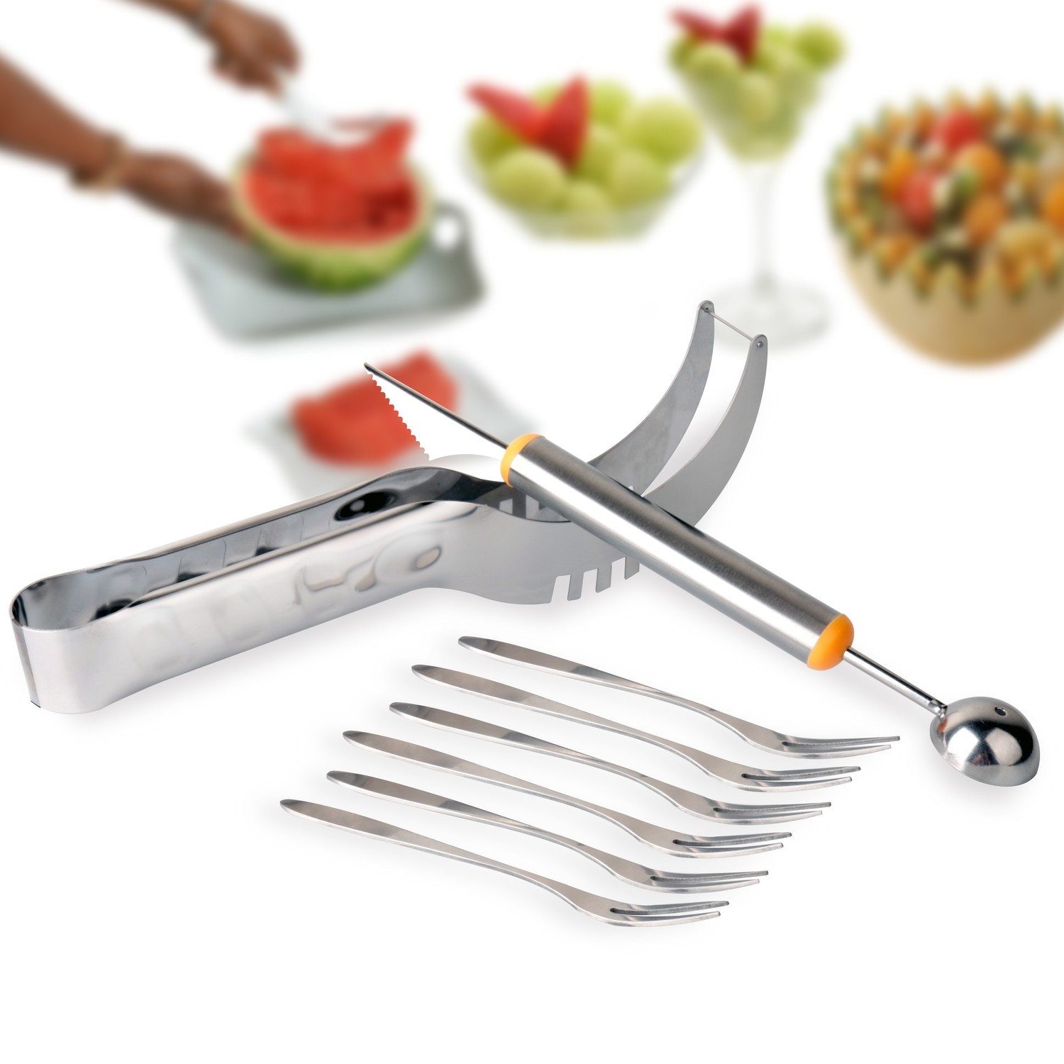Watermelon Slicer B-Kitchen [304 Stainless Steel] Server cutter Corer Knife [Lifetime Guarantee] with BONUS Melon Baller and Carver Tool for Kitchen Chef, NOT SHARP KID-FRIENDLY