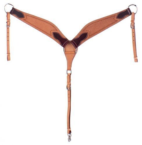 Argentina Cow Leather Basket Tooled Breast Collar, Colour: Light