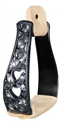 Black &amp; Silver Engraved Stirrups with Heart Cutout