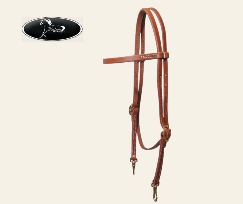 Oiled Harness Leather Headstall with Snaps - Work Range