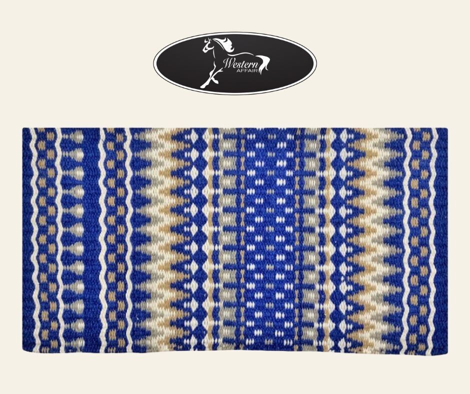 Blue &amp; Cream Woven Wool Saddle Blanket