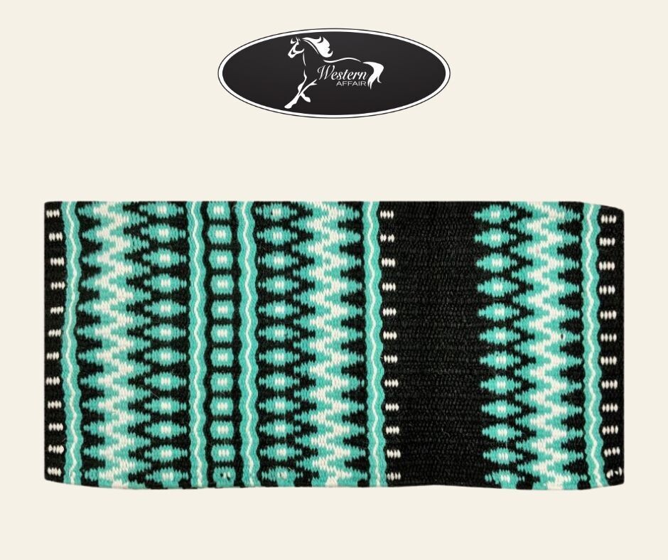 Teal &amp; Black Woven Wool Saddle Blanket
