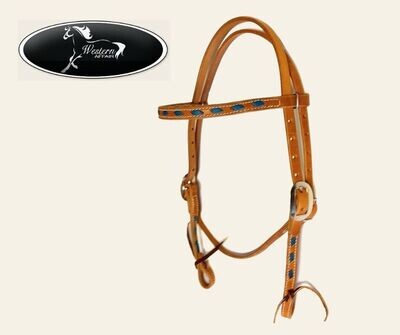 Browband Headstall with Turquoise Lacing - Amish Range