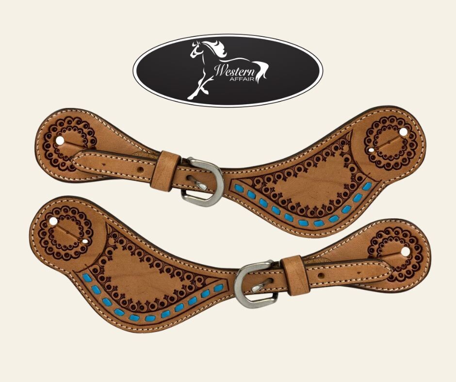 Ladies Spur Straps with Teal Braid