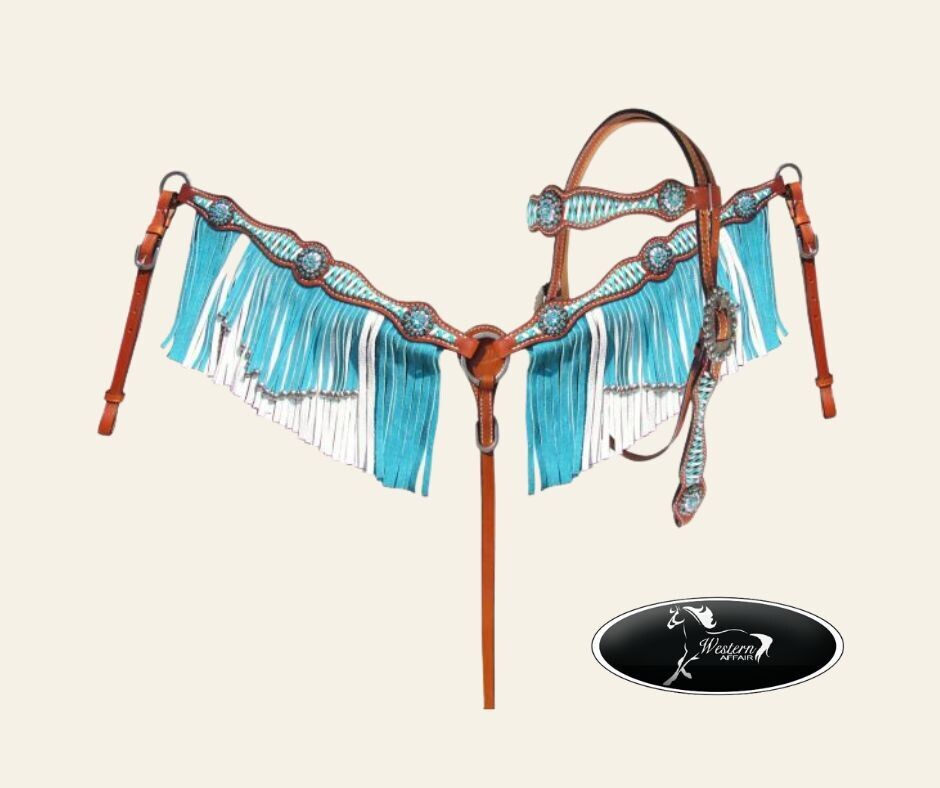 Turquoise and White Leather Laced Matching Set