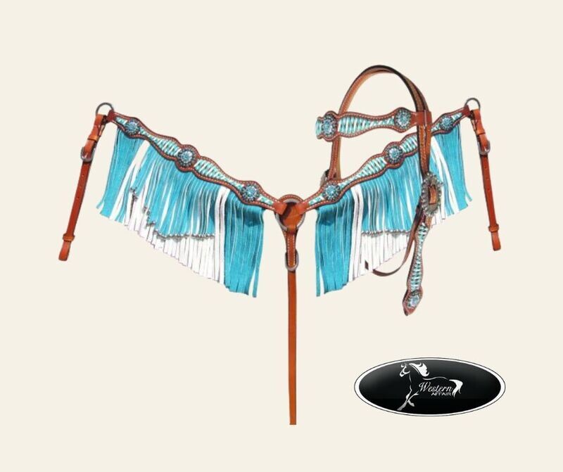 Turquoise and White Leather Laced Matching Set