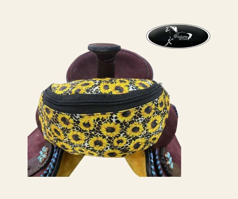 Sunflower Print Insulated Nylon Saddle Pouch