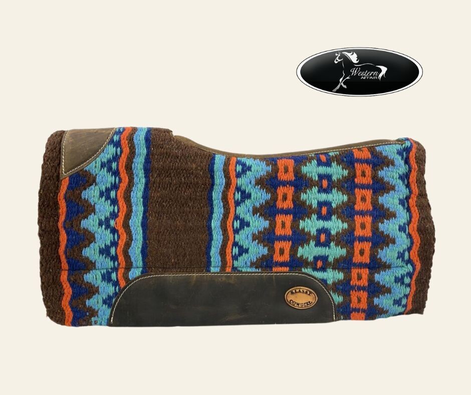 28 x 30 Brown &amp; Turquoise Memory Felt Bottom Saddle Pad