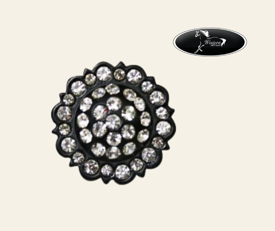 ​Antiqued Black Concho with Clear Crystal Rhinestones