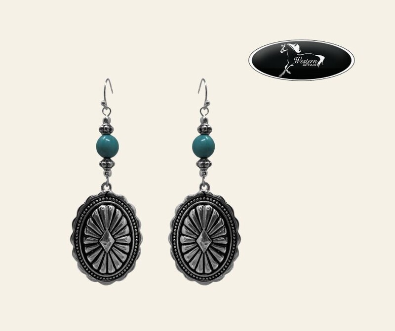 ​Western Navajo Style Concho Turquoise Dangle Earrings