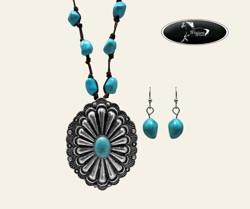 Turquoise Stone Necklace and Earrings Set