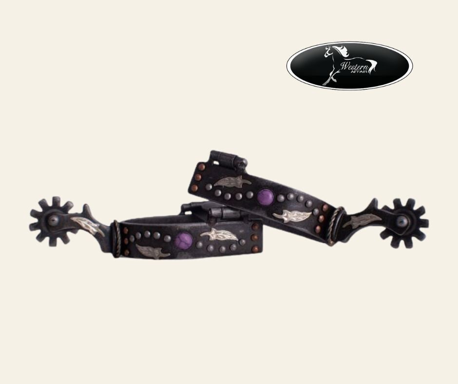 Antique Grey Steel Spur with Purple &amp; Copper Studs