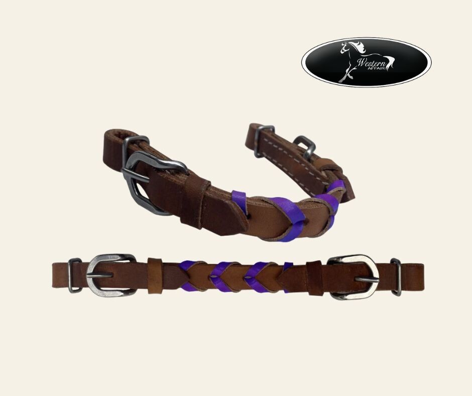 Argentina Cow Leather Color Braided Curb Strap, Color: Purple