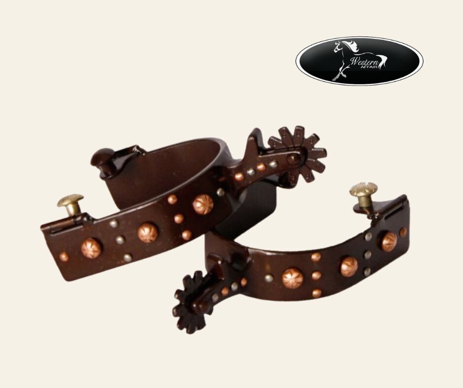 Brown Steel Spurs with Engraved Copper &amp; Silver Studs