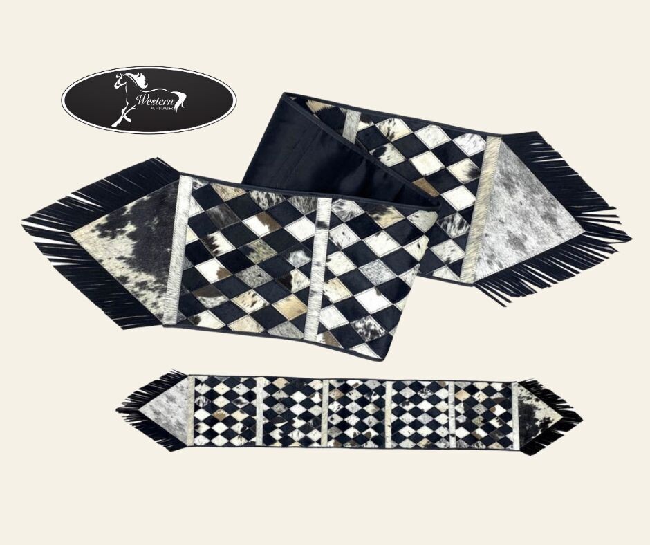 Diamond-Patterned Hair on Cowhide Table Runner
