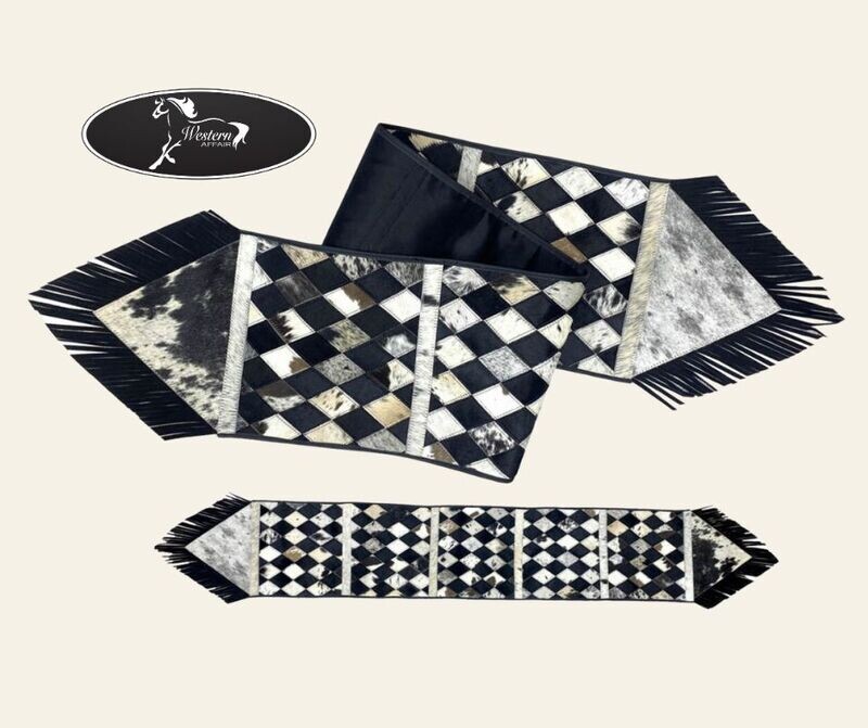 Diamond-Patterned Hair on Cowhide Table Runner