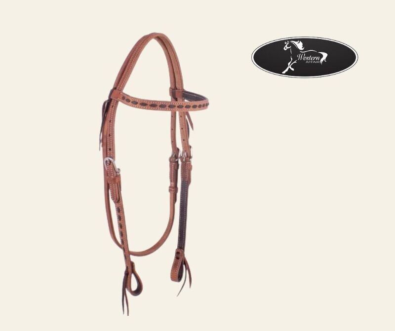Harness Leather Headstall with Dark Brown Buck stitch Trim