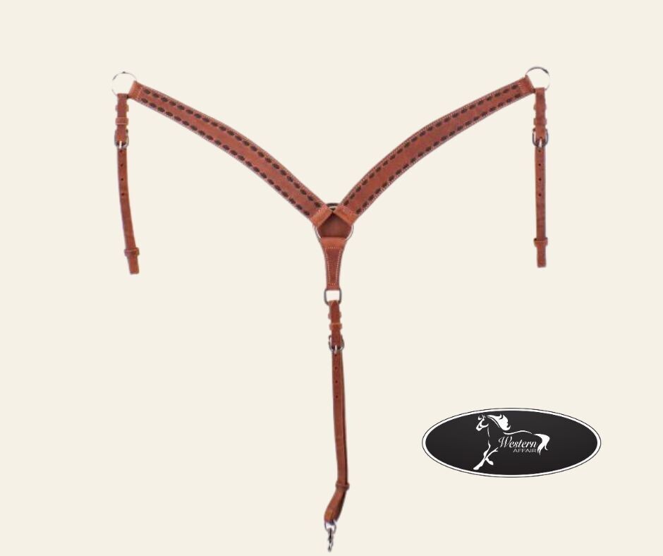 Harness Leather Breast Collar with Dark Brown Buck stitch Trim