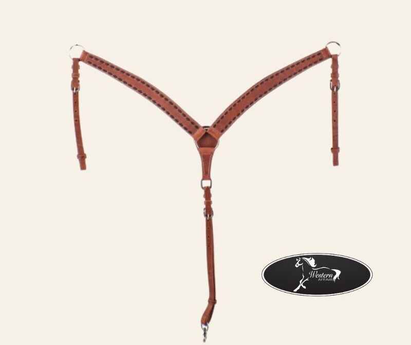 Harness Leather Breast Collar with Dark Brown Buck stitch Trim