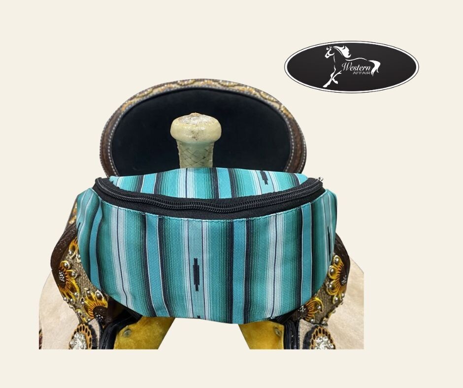 Southwest Print Insulated Nylon Saddle Pouch, Color: Teal