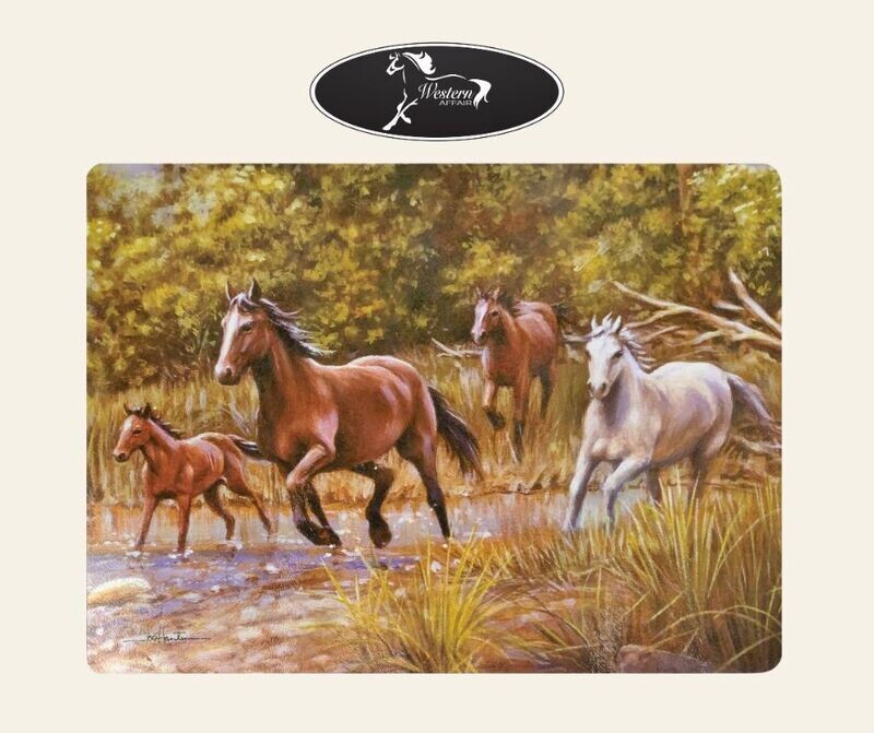 Tempered Glass Cutting Board - Horses at the Crossing