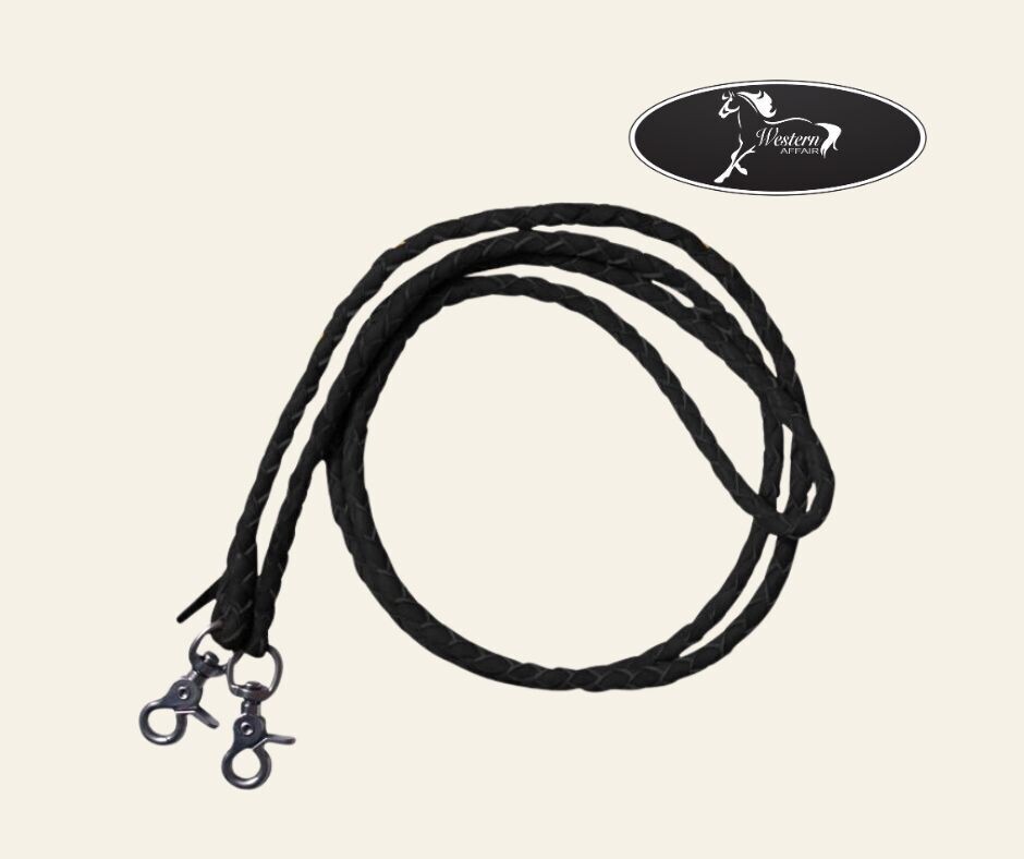 Braided Leather Roping Rein 7ft, Color: Black