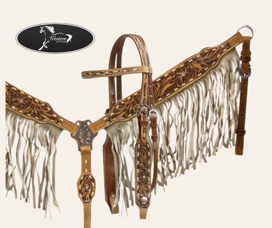 Floral Tooled Matching Set with Suede Fringe