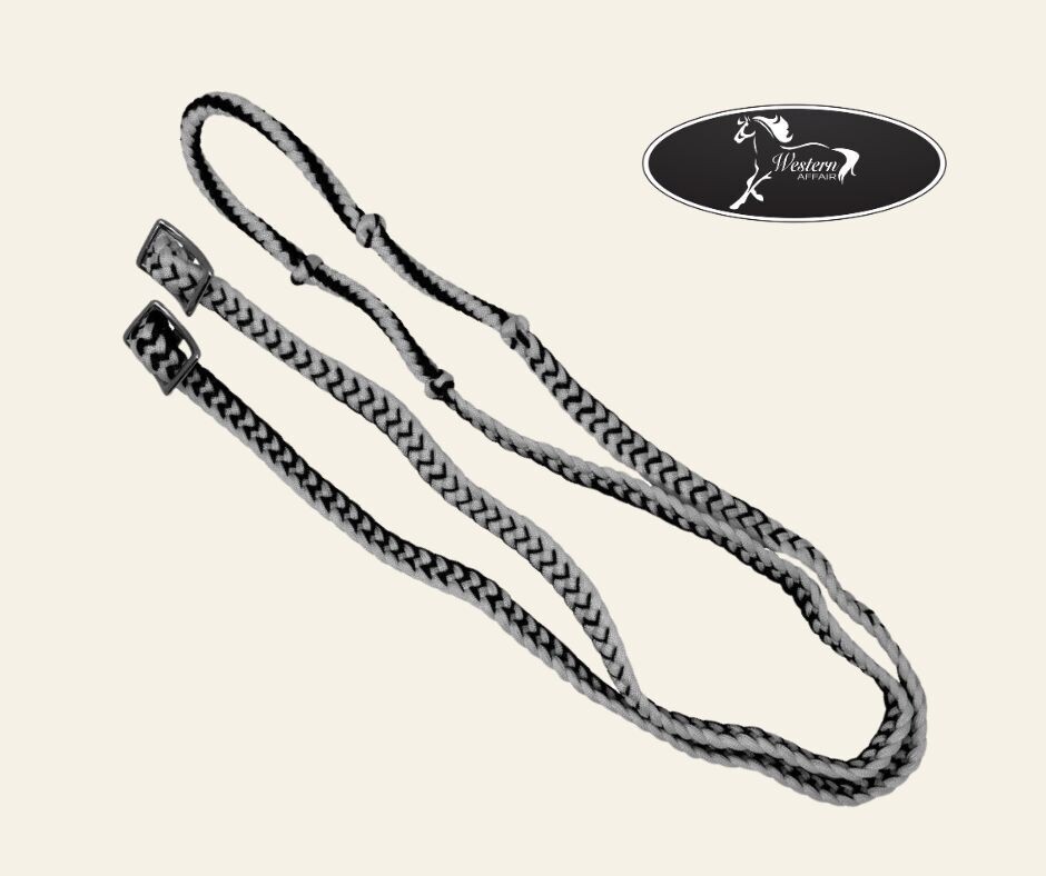 ​Braided Nylon Barrel Reins with Easy Grip Knots, Color: Black/White