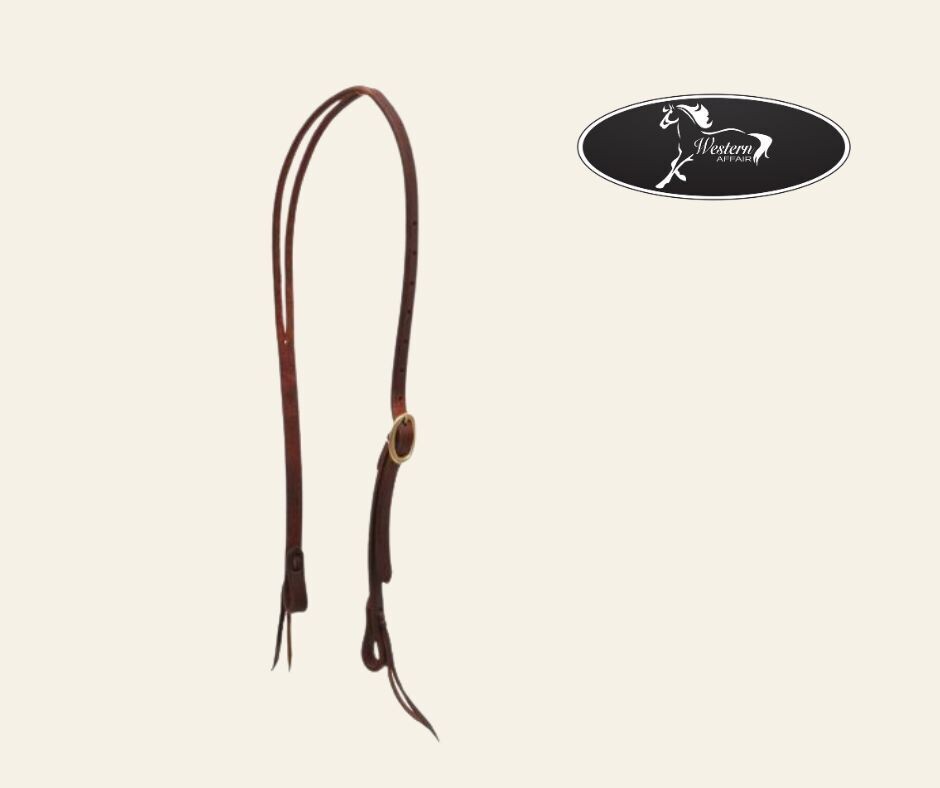 Heavy Oiled Harness Leather Split Ear Headstall with Brass Buckle