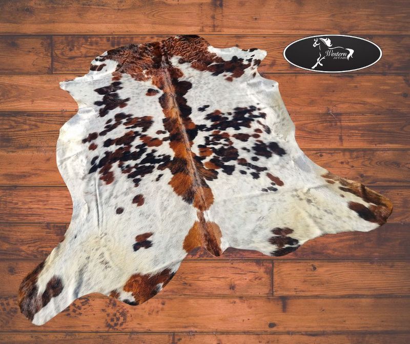 Genuine Brazilian Tri-Colored with Brindle Cowhide Rug