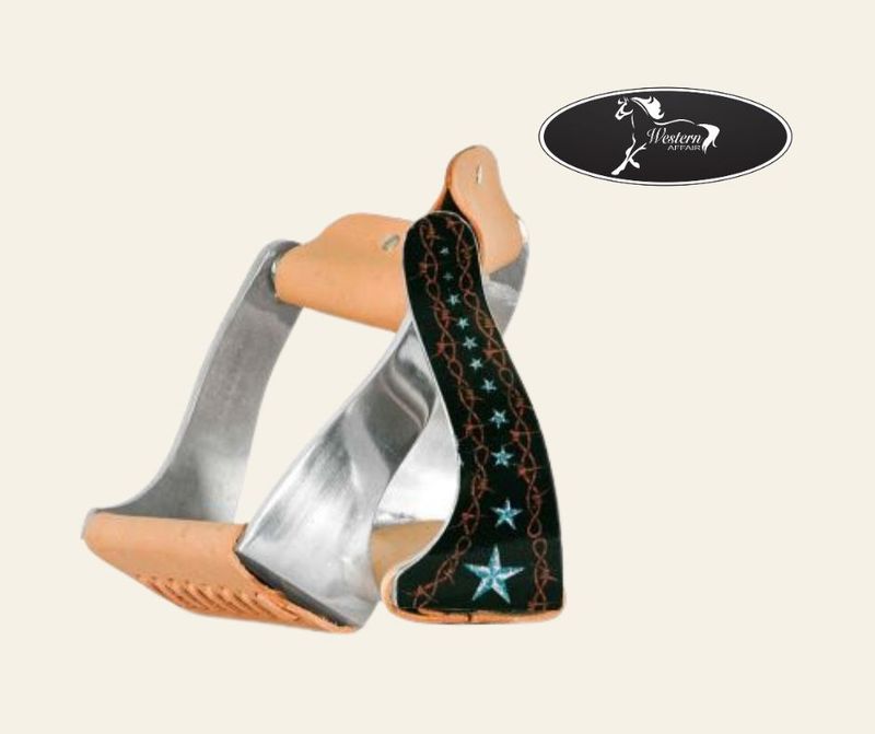Twisted Angled Aluminum Stirrups with Barbwire Star Design