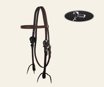 ​Oiled Harness Browband Headstall with Heritage Steer Buckle