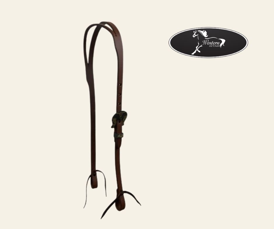 Oiled Harness Split Ear Headstall with Heritage Steer Buckle