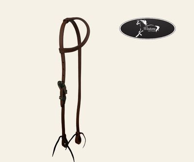 Oiled Harness Single Ear Headstall with Cowboy Gambler Buckle