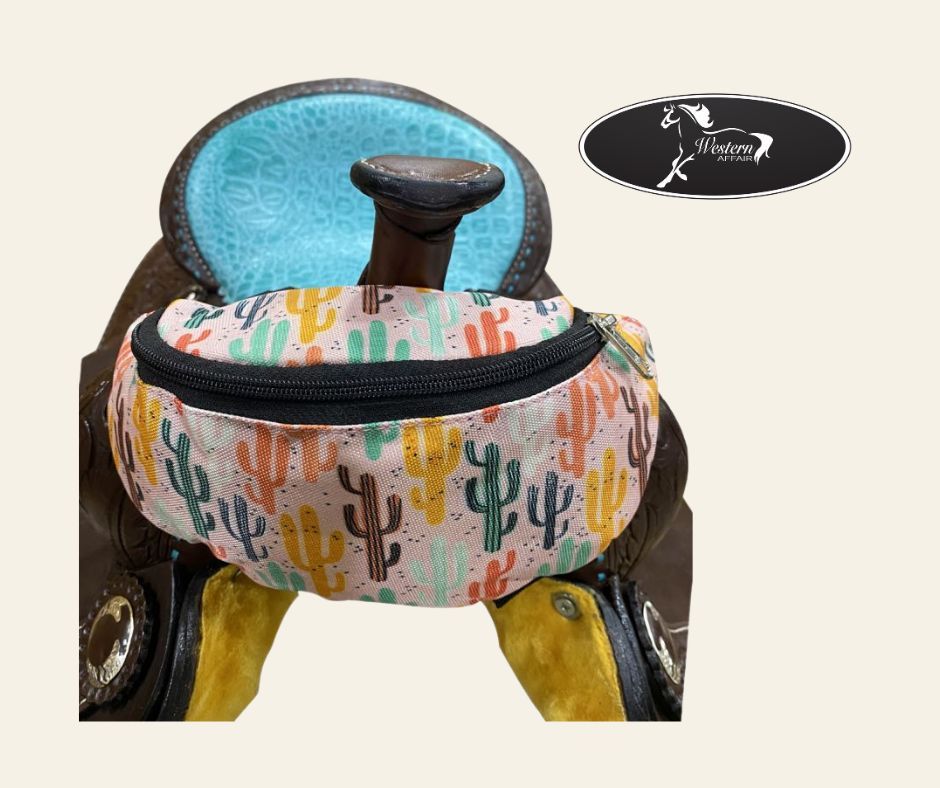 Light ​Pink Cactus Print Insulated Nylon Saddle Pouch