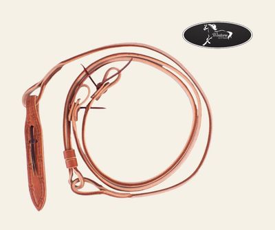 Harness Leather Romal Reins with Barbwire Tooled Popper