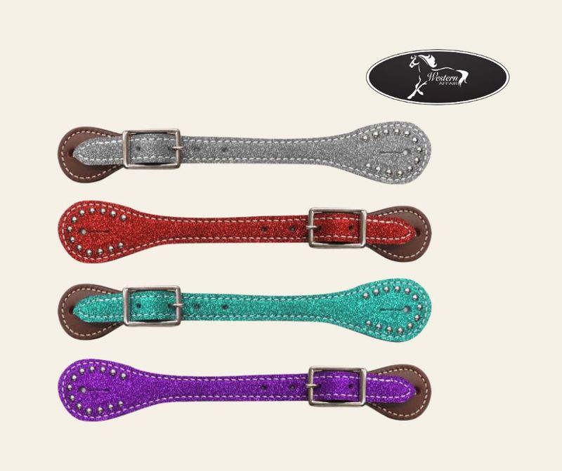 Leather Spur Straps with Colored Glitter Overlay
