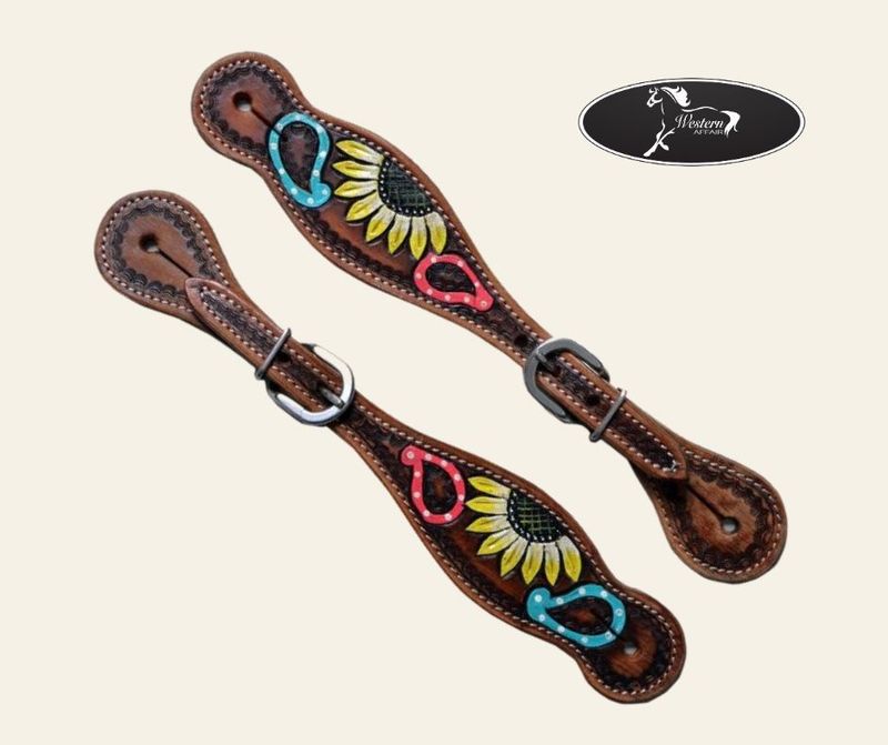 Hand Painted Sunflower &amp; Paisley Design Spur Straps