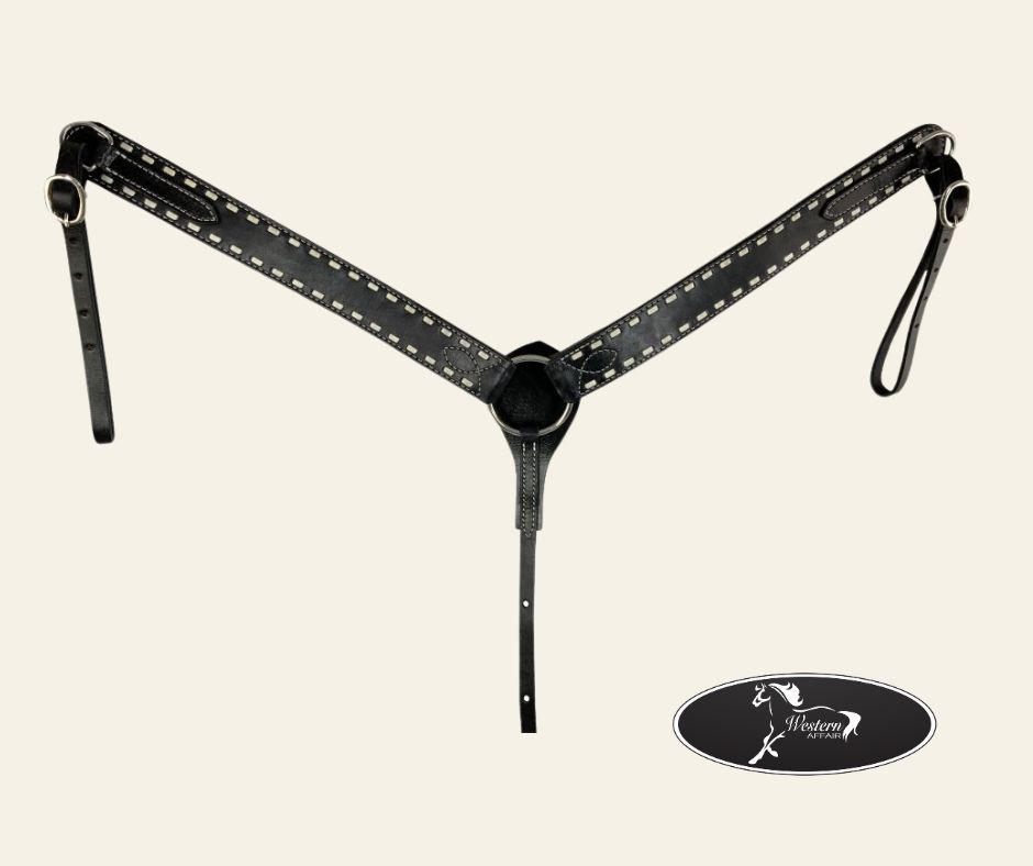 ​Black Argentina Cow Leather Buck Stitched Breast Collar