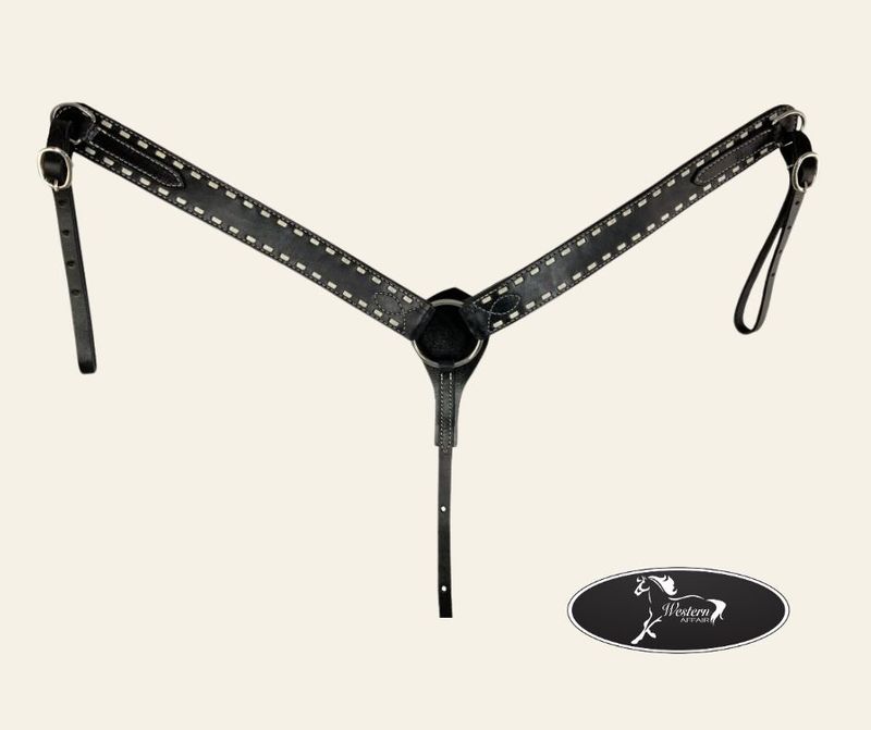 ​Black Argentina Cow Leather Buck Stitched Breast Collar