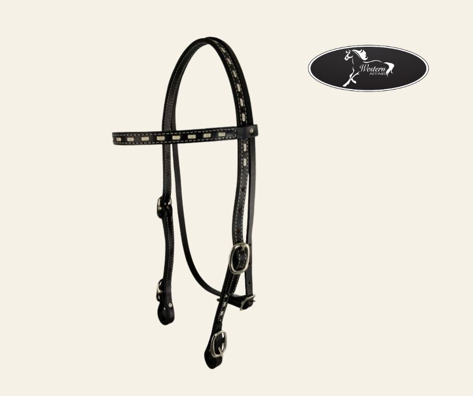 ​Black Argentina Cow Leather Buck Stitched Headstall
